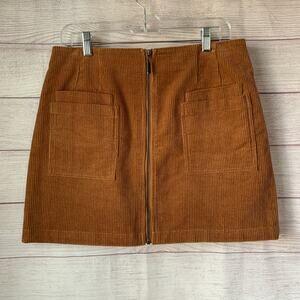 Fashion on Earth Camel Brown Corduroy Mini Skirt Zipper Front Pockets Size XL